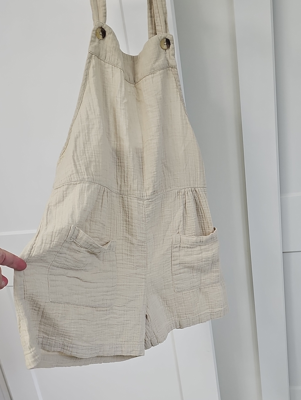 Cream Cotton Gauze Short Overalls Romper